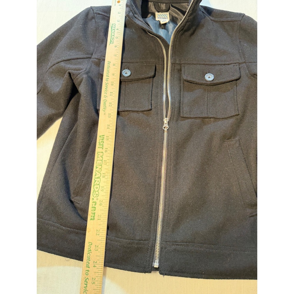 Old Navy Boys Wool Blend Field Jacket Black Zip Up Mock Neck Coat Size M 8 - Picture 5 of 6